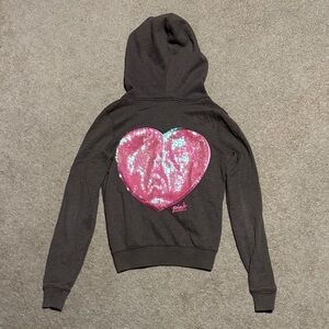 PINK Sequin Heart Zip-Up Hoodie XS